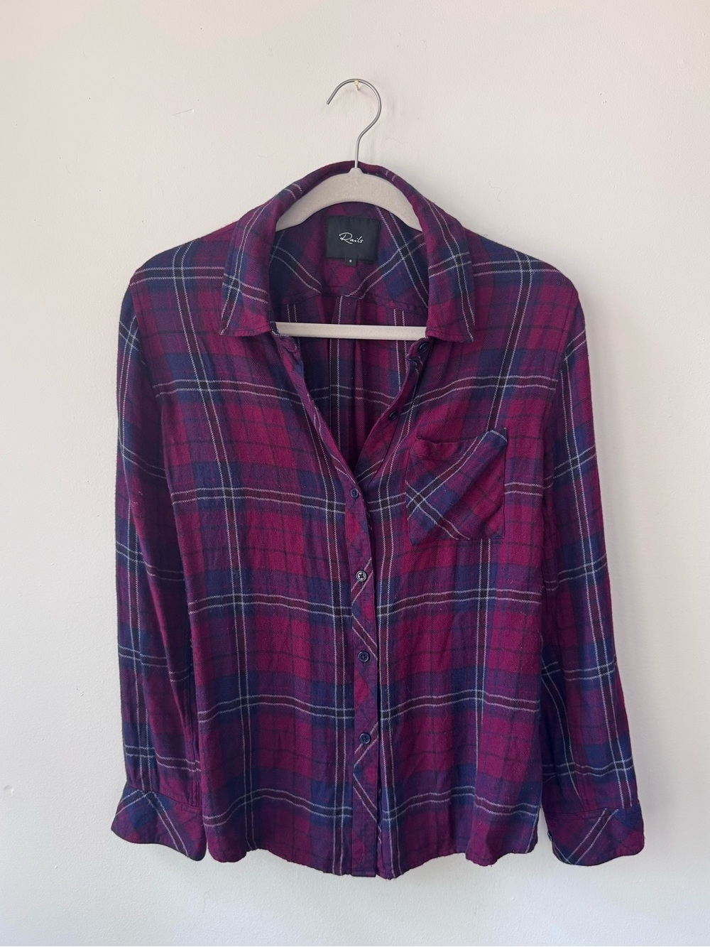 RAILS hunter button down blouse in oxblood/navy, size small